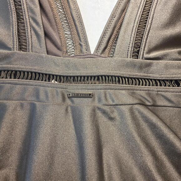 Ted Baker Pointelle Deep V Swimsuit Womens TB 1 / US 4 Khaki Olive Green Ton NWT - Picture 4 of 12